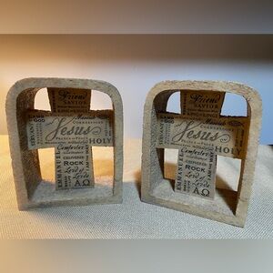 Inspirational Cross Sculpture Bookends, 6” Tall